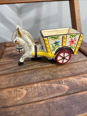 Vintage Brinn’s Donkey Cart Planter Made in Portugal Ceramic